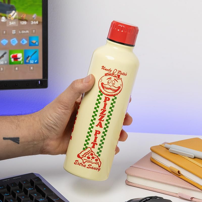 Fortnite Uncle Pete's Pizza Pit Metal Water Bottle with Screw-Top Lid, Officially Licensed Reusable Stainless Steel Flask 500ml