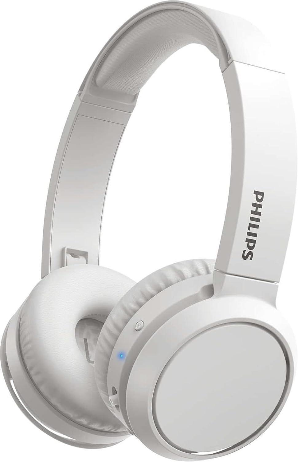 PHILIPS On-Ear Headphones with Bass Boost Button (Bluetooth, 29 Hours' Playback Time, Quick Charging Feature, Noise Isolating, Flat Folding), Matte White