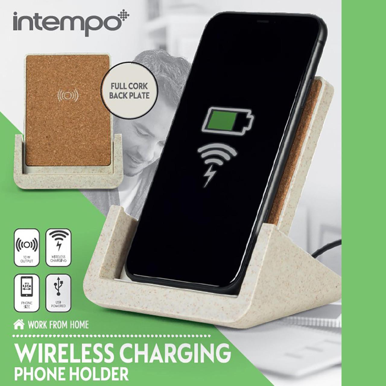 Intempo Wireless Phone Charger, USB Powered Wireless Charging, Wheat Fibre Composite For Less Plastic Use, Compatible With iPhone & Android Up To 8.5 cm Wide, 10 W