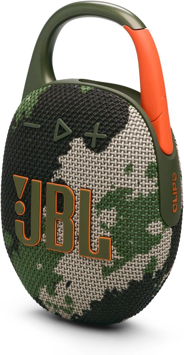 JBL Clip 5 Ultra-Portable Bluetooth Speaker with Integrated Carabiner, Big JBL Pro Sound, PlaytimeBoost, Waterproof Design and 12-Hour Playtime, Camo