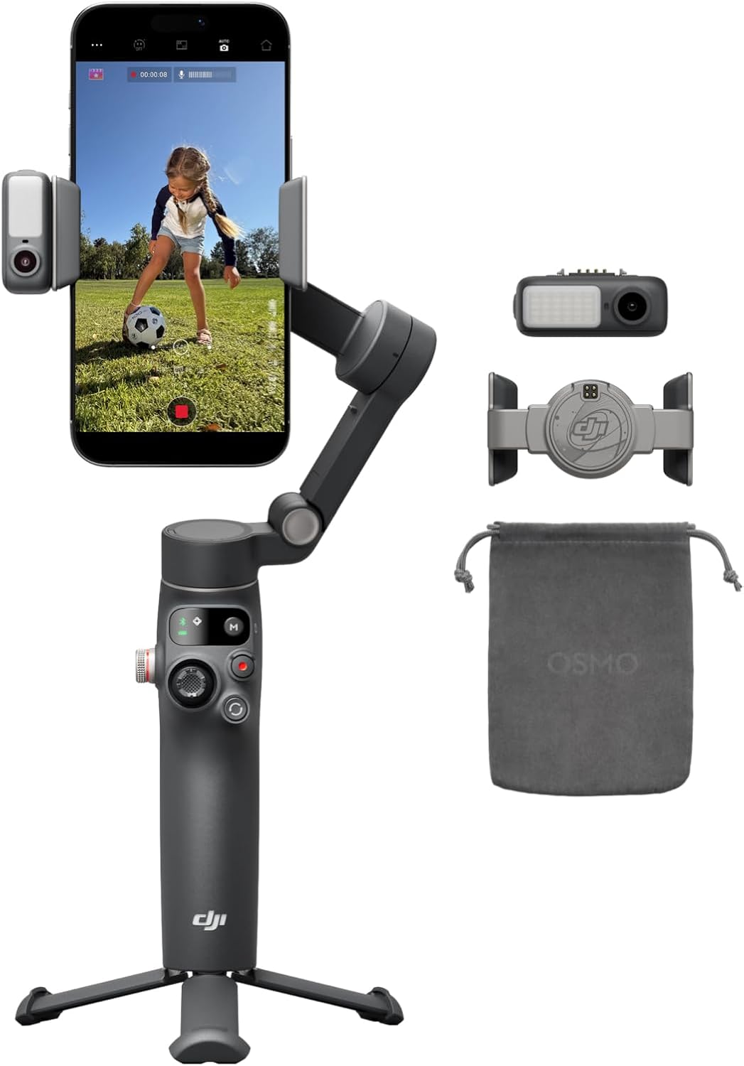 DJI Osmo Mobile 8 Gimbal Stabilizer for Phone, AI Native Tracking with Audio & Lighting, 360° Pan Rotation, Built-in Extension Rod & Tripod, 10h Battery, Extension Rod, Robust 3-Axis Stabilization