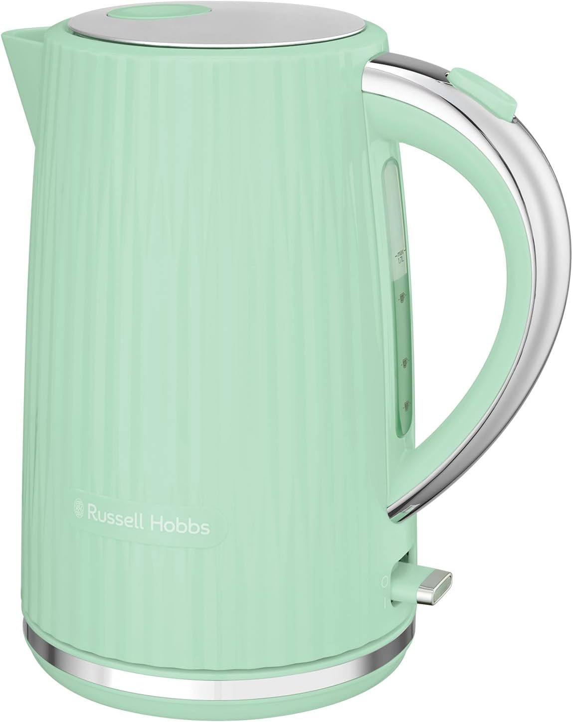 Russell Hobbs Eden Electric Kettle (Hot Water, Tea or Coffee, 1.7L, Push to open lid, Perfect pour spout, Removable washable filter, Illuminated switch, Chrome accents, Pistachio, 3000W)