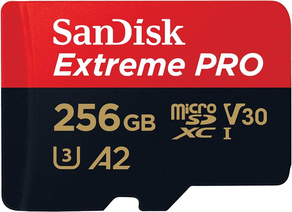 SanDisk 256GB Extreme PRO microSDXC card + SD adapter + RescuePro Deluxe, up to 200 MB/s, with A2 App Performance, for smartphones, action cameras or drones UHS-I Class 10 U3 V30