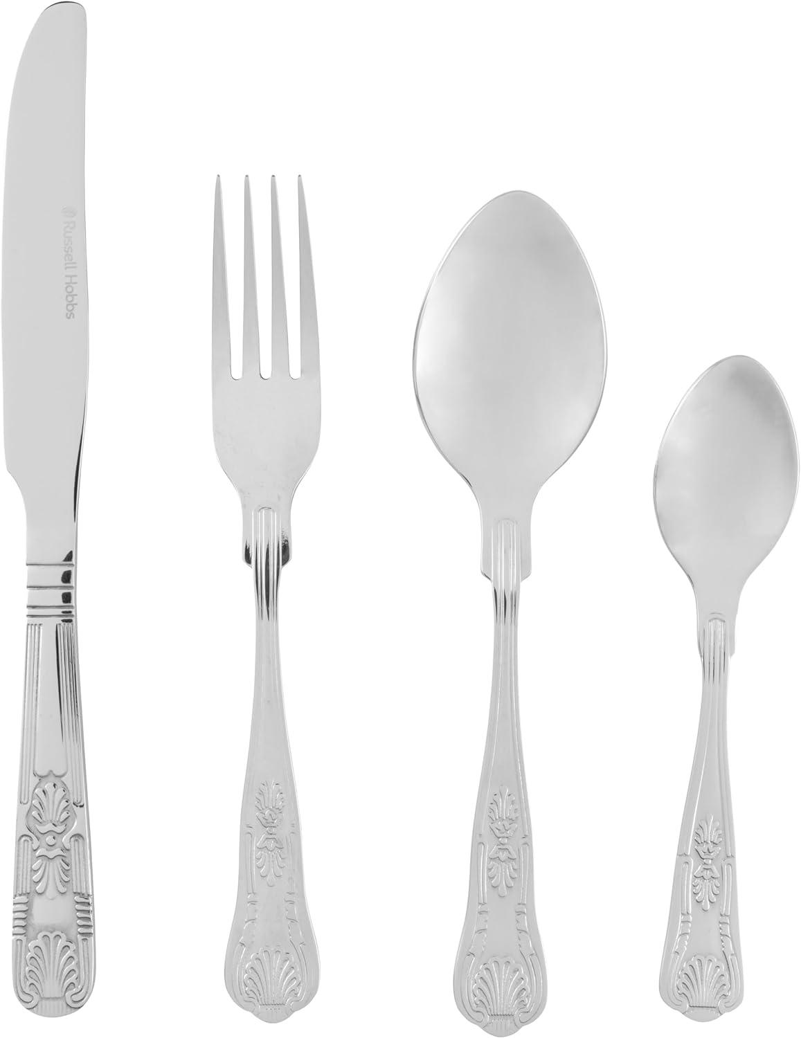 Russell Hobbs Verona Cutlery Set – 24 Piece 18/10 Stainless Steel, Table Utensils for 6 Place Settings, Dishwasher Safe, Forks/ Knives/ Spoons/Teaspoons Included in Set, 50 Year Guarantee