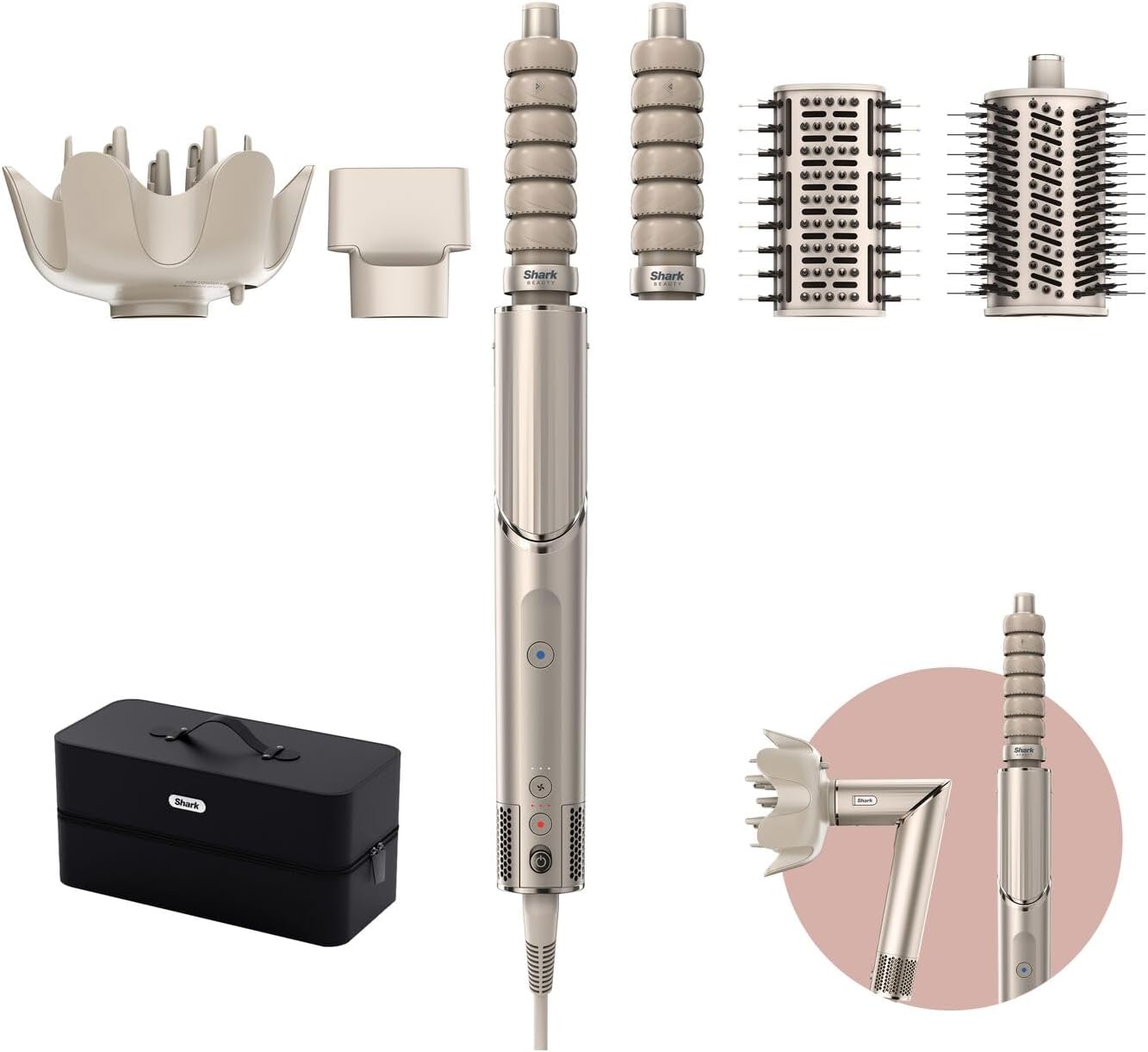 Shark FlexStyle 5-in-1 Air Styler & Hair Dryer with Auto-Wrap Curlers, Paddle Brush, Oval Brush, Concentrator, Diffuser and Storage Case, No Heat Damage, Stone HD446SLUK