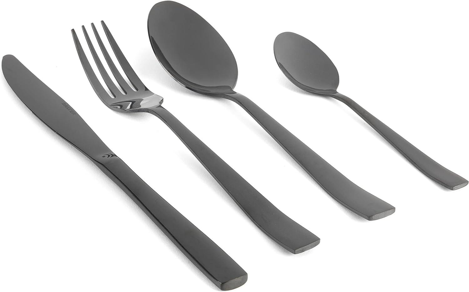 Salter Black Cutlery Set – 16 Piece Regal Plated Stainless Steel Tableware, Flatware Service for 4 People, Silverware Knife And Fork Dinner Set, Knives/Forks/Spoons, For Home/Party/Restaurant