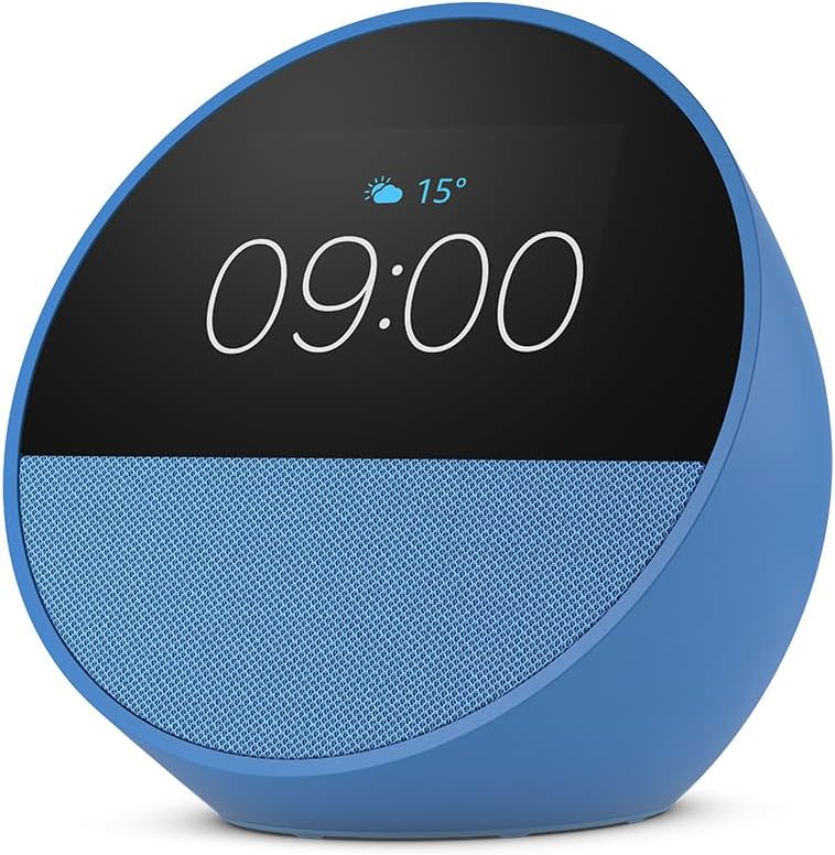 Amazon Echo Spot (2024 release), Smart alarm clock with vibrant sound + Alexa, Blue