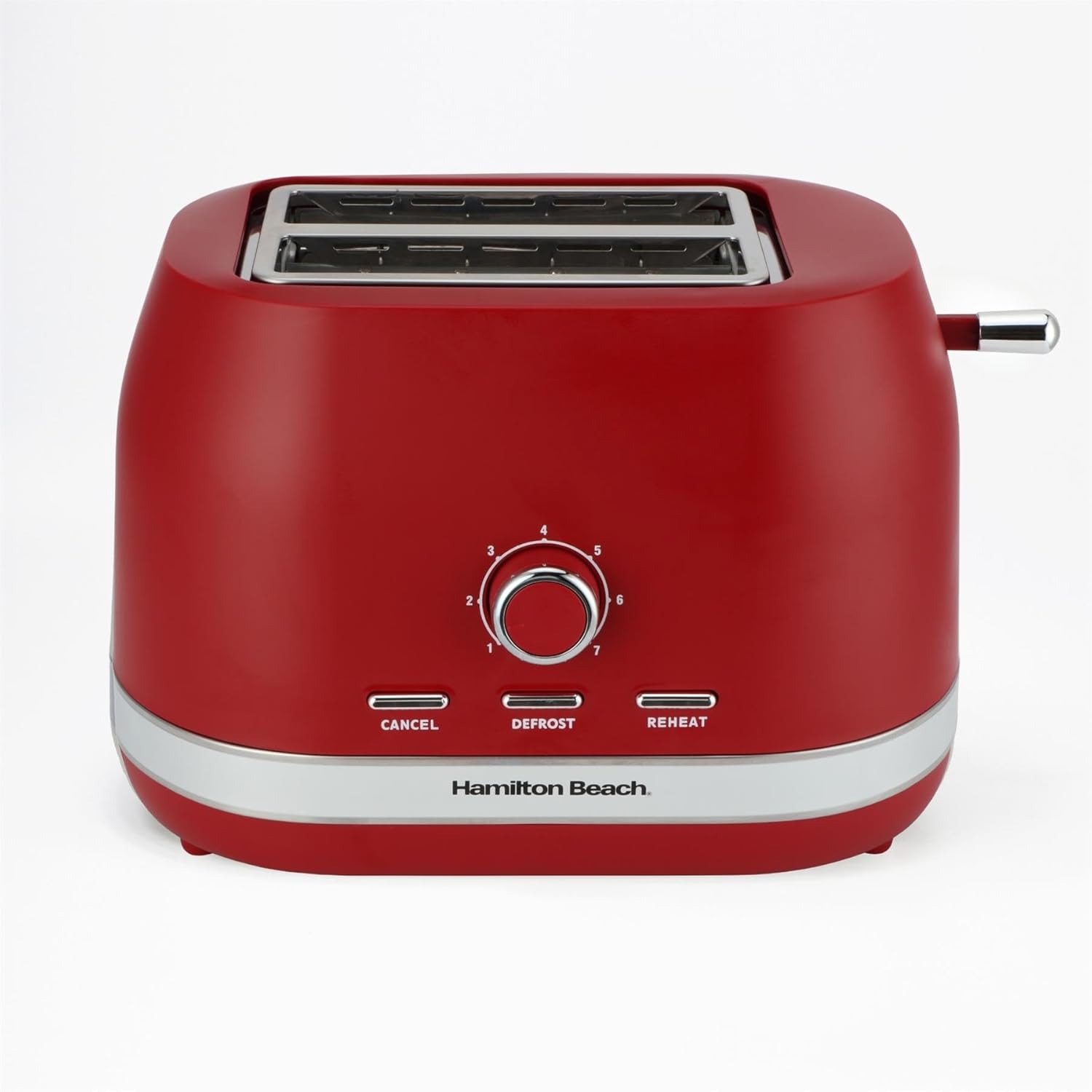 Hamilton Beach Toaster 2 Slice, Ella, 800W, Wide Slots, 7 Variable Browning Levels, Defrost, Cancel & Reheat Settings, Removable Crumb Tray, Integrated Cord Storage, Matte Red