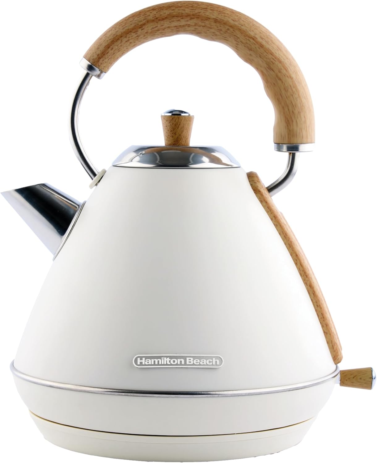 Hamilton Beach Electric Kettle, Scandi 1.7L, Pyramid, Boil Dry Protection, Auto Shut Off, Water Level Window, Stay Cool Handle, Ergonomic Grip, Matte Cream with Wood Effect