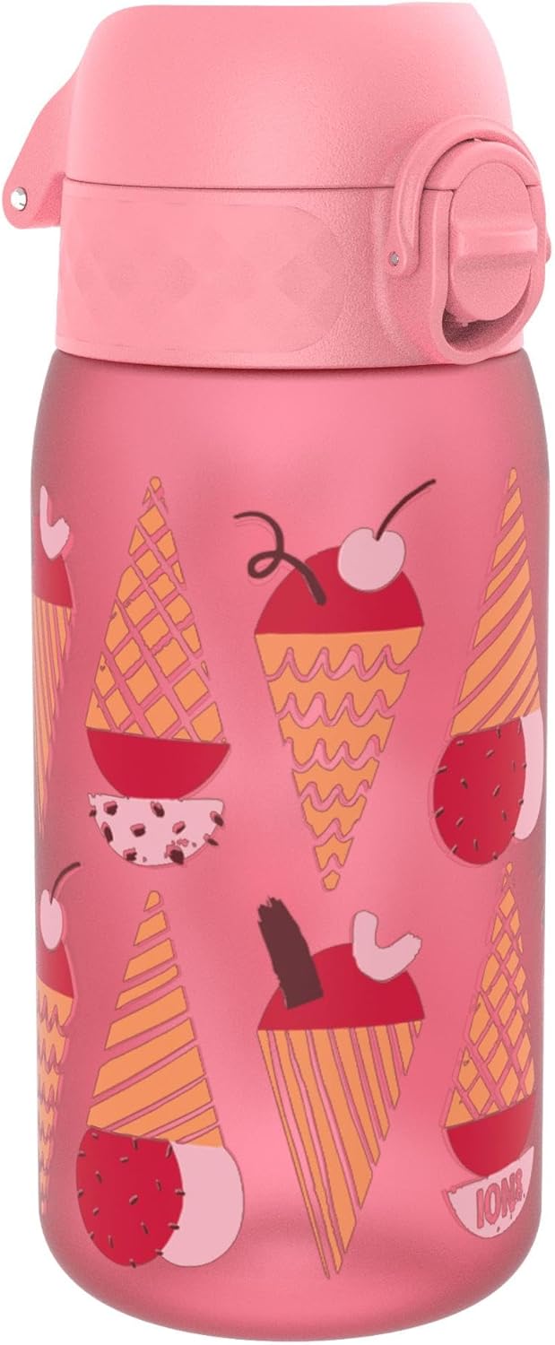 Ion8 Leak Proof Kids Water Bottle, Ice Cream, 350ml (12oz), Leak Proof, Easy to Open, Secure Lock, Dishwasher Safe, BPA Free, Carry Handle, Hygienic Flip Cover, Easy Clean, Odour Free, Carbon Neutral
