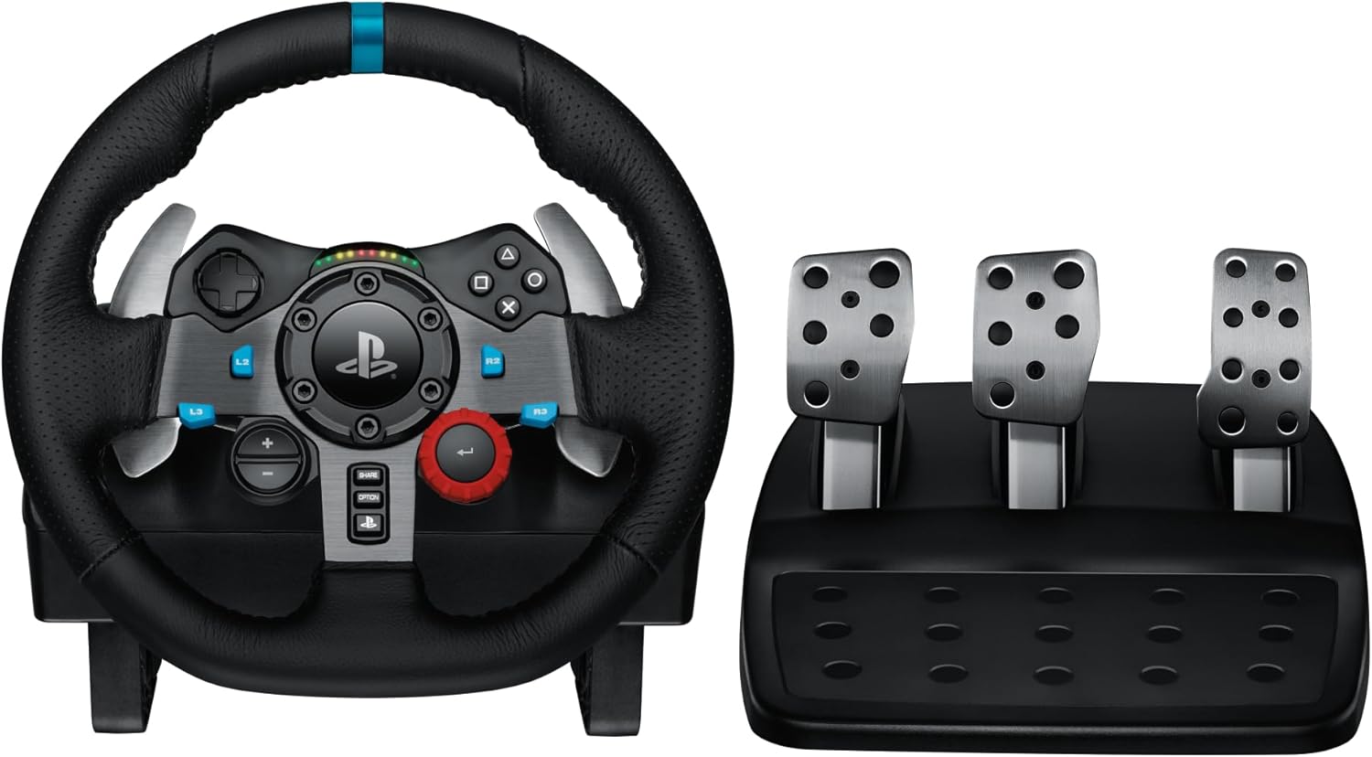Logitech G29 Driving Force Racing Wheel and Floor Pedals, EU PLUG, Real Force Feedback, Stainless Steel Paddle Shifters, Leather Steering Wheel Cover, Adjustable Floor Pedals, PS5/PS4/PS3/PC/Mac – Black