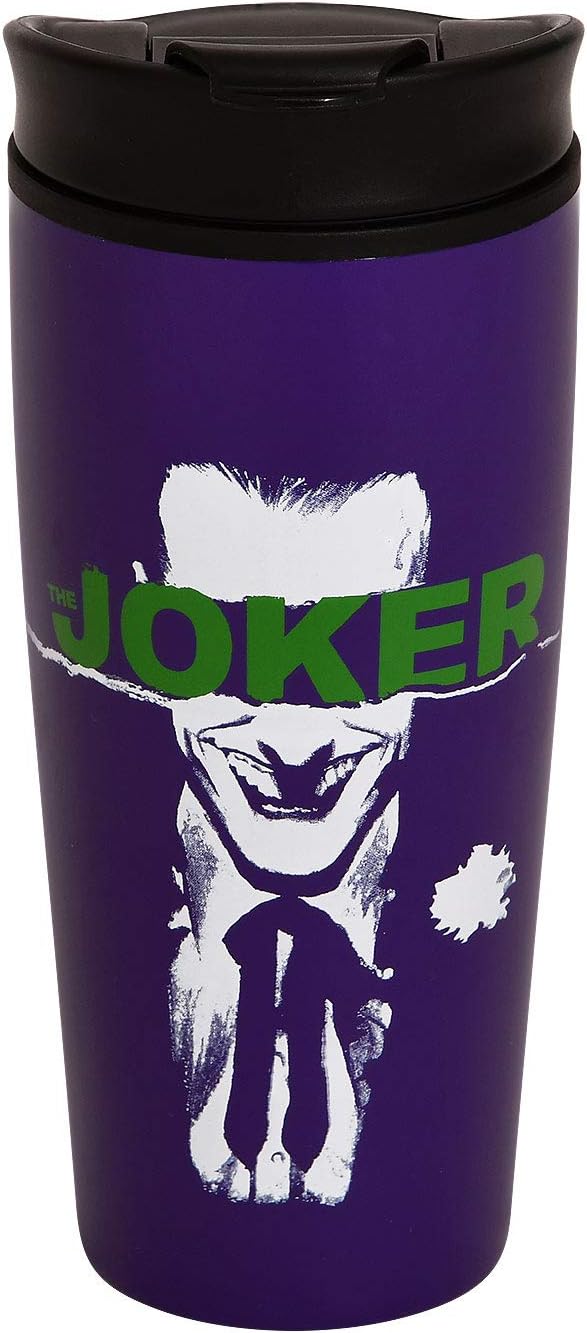DC Comics The Joker Metal Mug (Straight Outta Arkham Design) 16oz Metal Travel Mug, Travel Coffee Mug - Official Merchandise