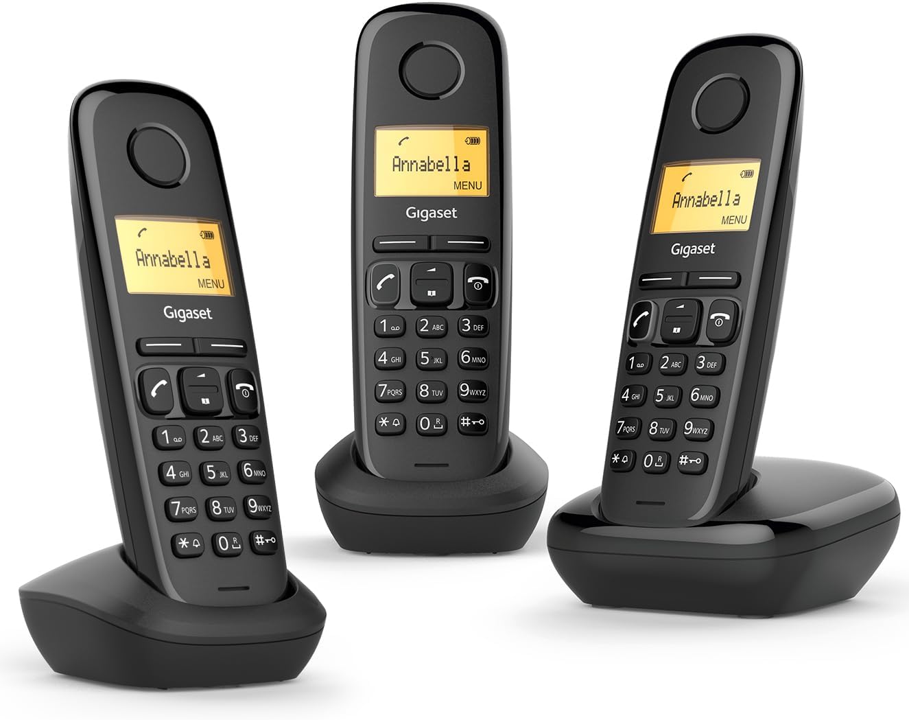 Gigaset A170 Trio - Three Handsets - Cordless DECT Telephone - Illuminated Graphic Display - Simple Installation, Black
