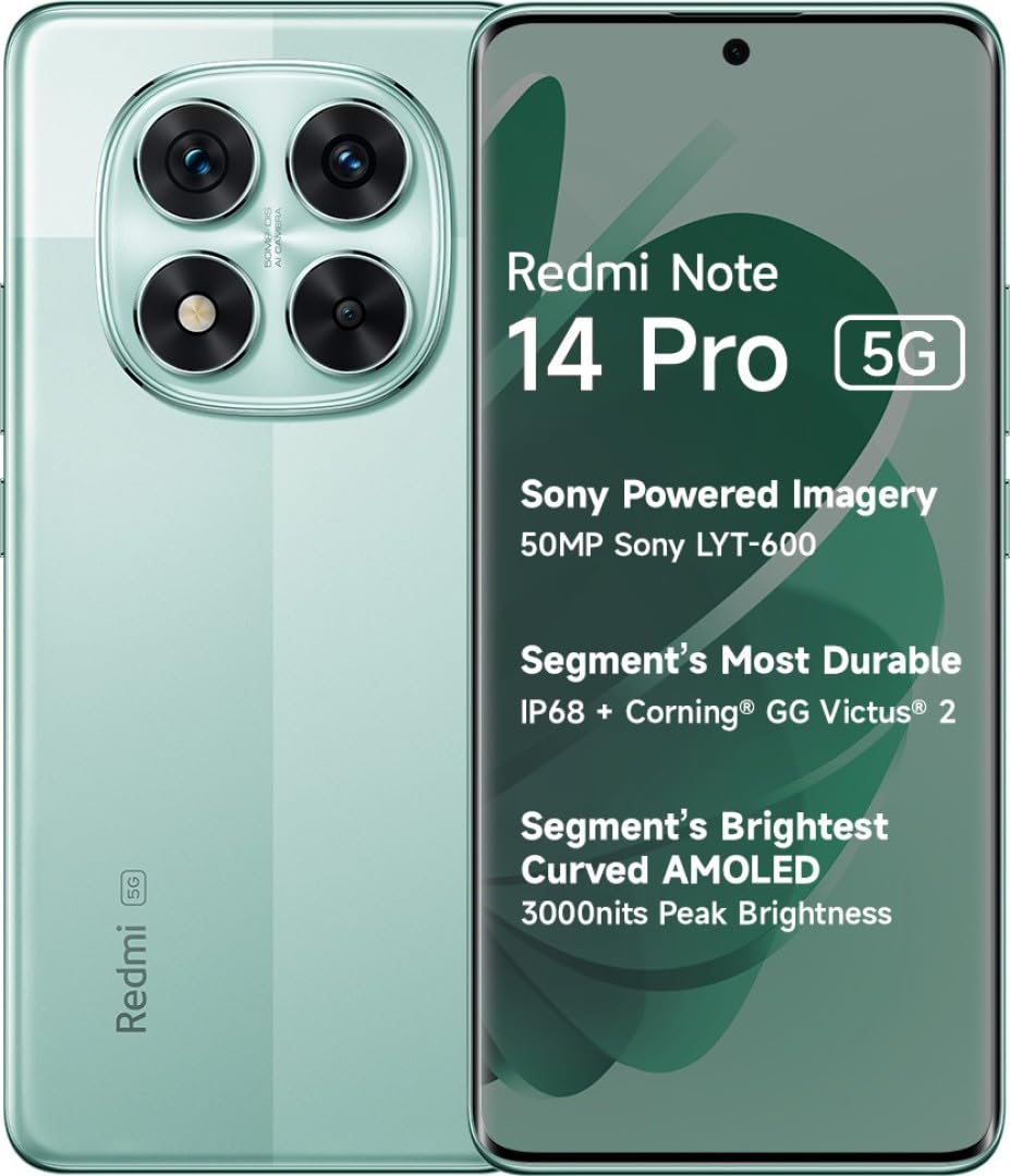 Xiaomi Redmi Note 14 Pro 5G Smartphone - Green, 8GB + 256GB, 6.67 Inch, Rhythm Eye Protection, Fingerprint Unlock, Dual Card Dual Standby, Curved Screen, NFC Function