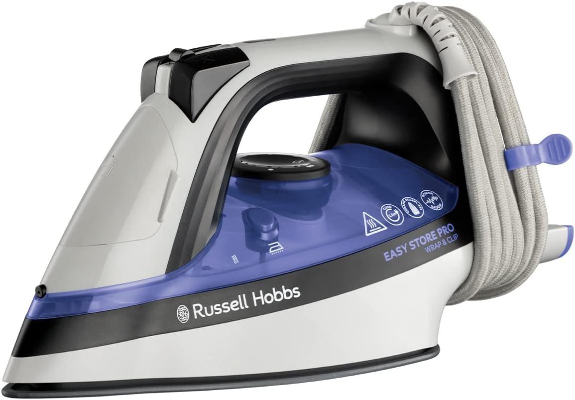 Russell Hobbs Easy Store Wrap & Clip Steam Iron, Non Stick Ceramic Soleplate, 320ml Water Tank, 180g Steam Shot, 40g Continuous steam, Self-clean feature,Anti-drip feature, 2.5m Cord, 2400W