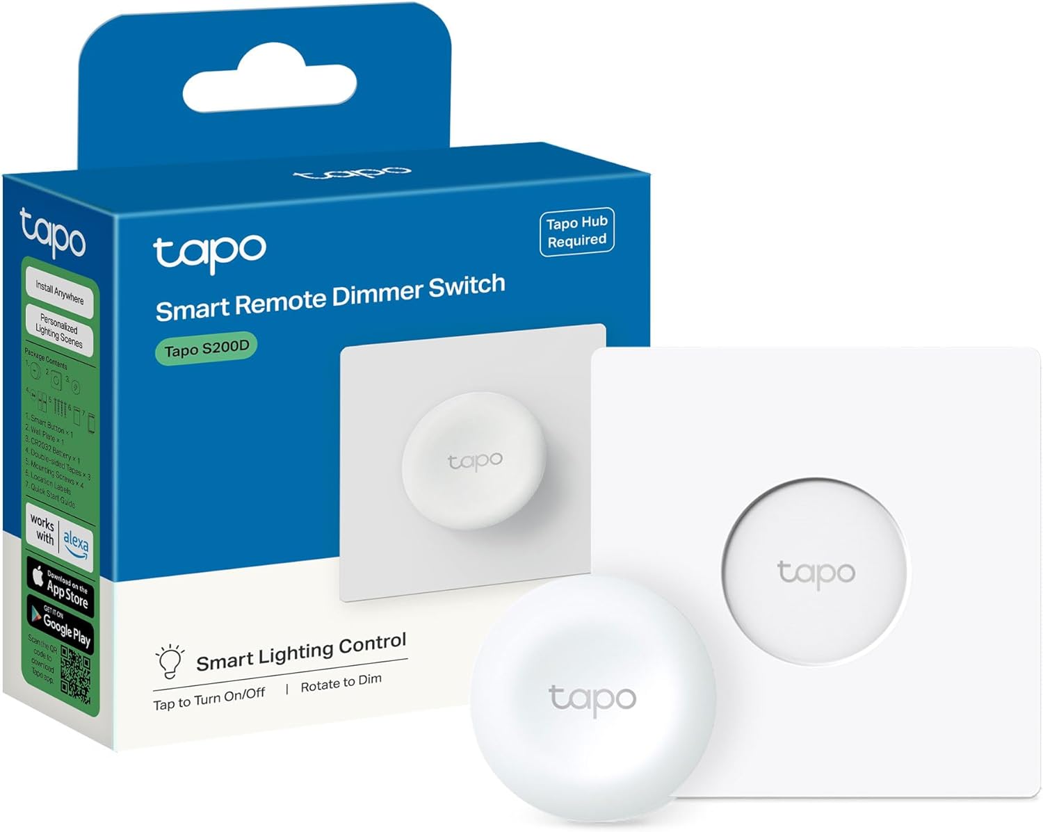 Tapo Smart Wireless Remote Dimmer Switch, Multiple Locations Control, Customized Actions, Battery Included, Flexible Mounting, Easy Setup, For Indoor Home Lighting, Livingroom, Bedroom
