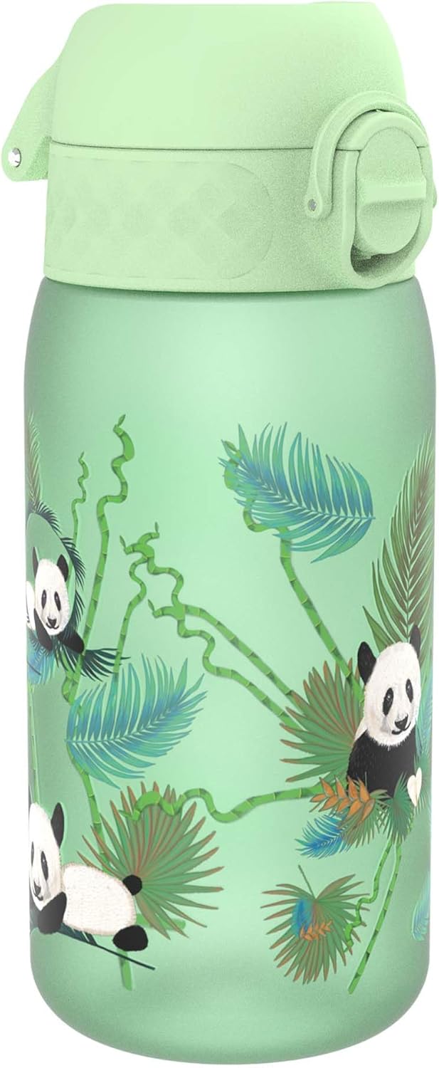 Ion8 Leak Proof Kids Water Bottle, Pandas, 350ml (12oz), Leak Proof, Easy to Open, Secure Lock, Dishwasher Safe, BPA Free, Carry Handle, Hygienic Flip Cover, Easy Clean, Odour Free, Carbon Neutral