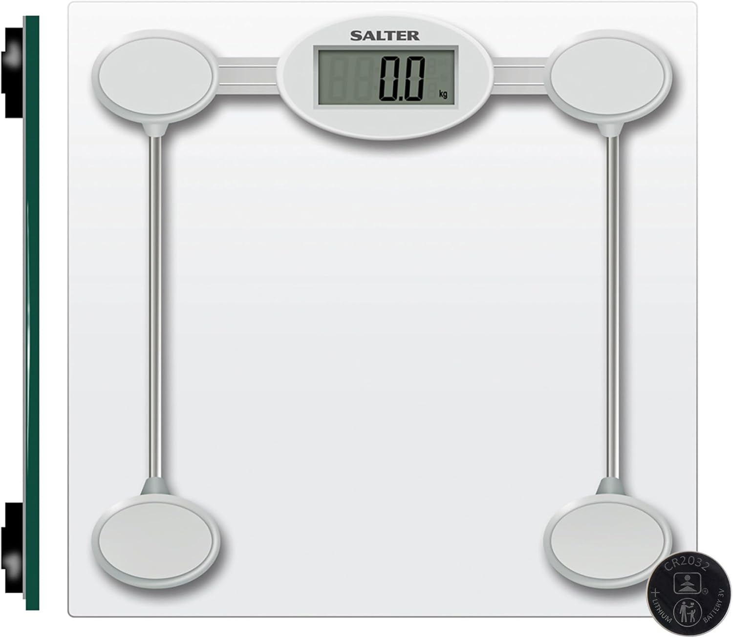 Salter Digital Bathroom Scale – Electronic Body Weight Scale, Fitness Scale with 180 KG Capacity, Easy to Read LCD Display, Tap to Start, Large Toughened Glass Platform, Batteries Included