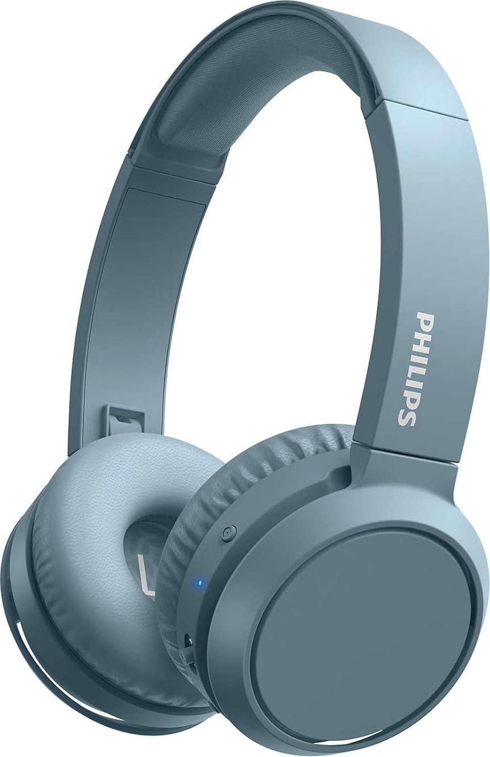 PHILIPS On-Ear Headphones H4205BL/00 with Bass Boost Button (Bluetooth, 29 Hours Playback Time, Quick Charging Feature, Noise Isolating, Flat Folding), Matte Blue - Model, On-Ear