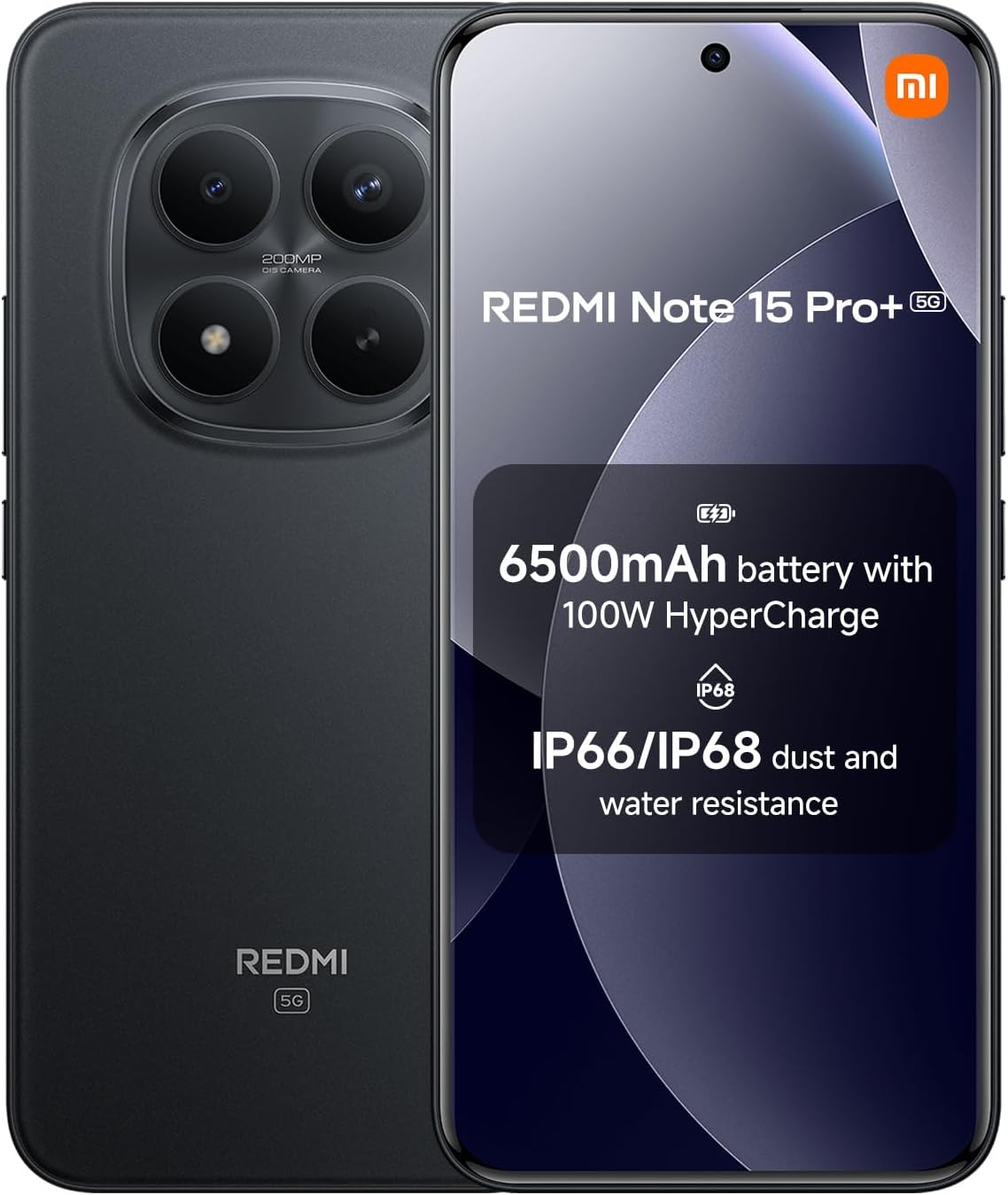 Xiaomi Redmi Note 15 Pro+ 5G, Smartphone 12+512 GB, Massive 6500mAh Battery, IP66/IP68, New 200MP Camera, 6.83" AMOLED Display, Black
