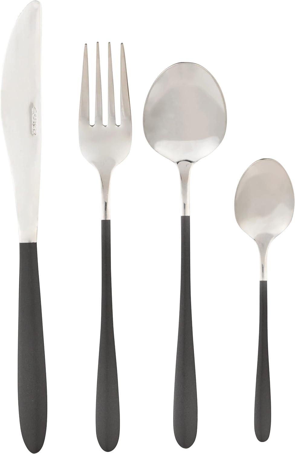 Salter Cosmos Full Cutlery Set - 16 Piece Lightweight Flatware, Mirror Polished Tableware, Service For 4 People, Forks, Knives, Teaspoons, Dessertspoons, Gunmetal Grey Stainless Steel