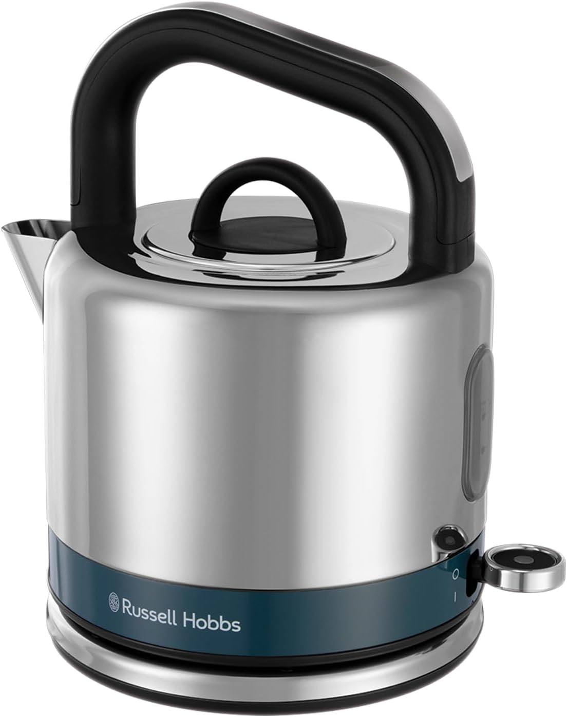 Russell Hobbs Distinctions 1.5L Cordless Electric Kettle (Fast boil, 3KW, Removable washable anti-scale filter, Pull to open lid, Perfect pour spout, Stainless Steel & Ocean Blue)