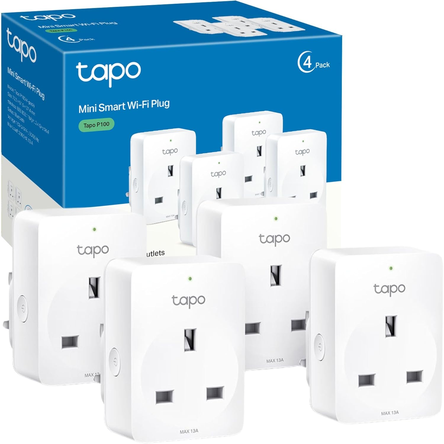 Tapo (4-Pack) Smart Plug, Wi-Fi Plug, App Remote Control, Alexa Plug, Voice Control with Alexa & Google, Away Mode, Scheduling & Timer, Device Sharing, Easy Set Up, Multiple Safety Guarantees