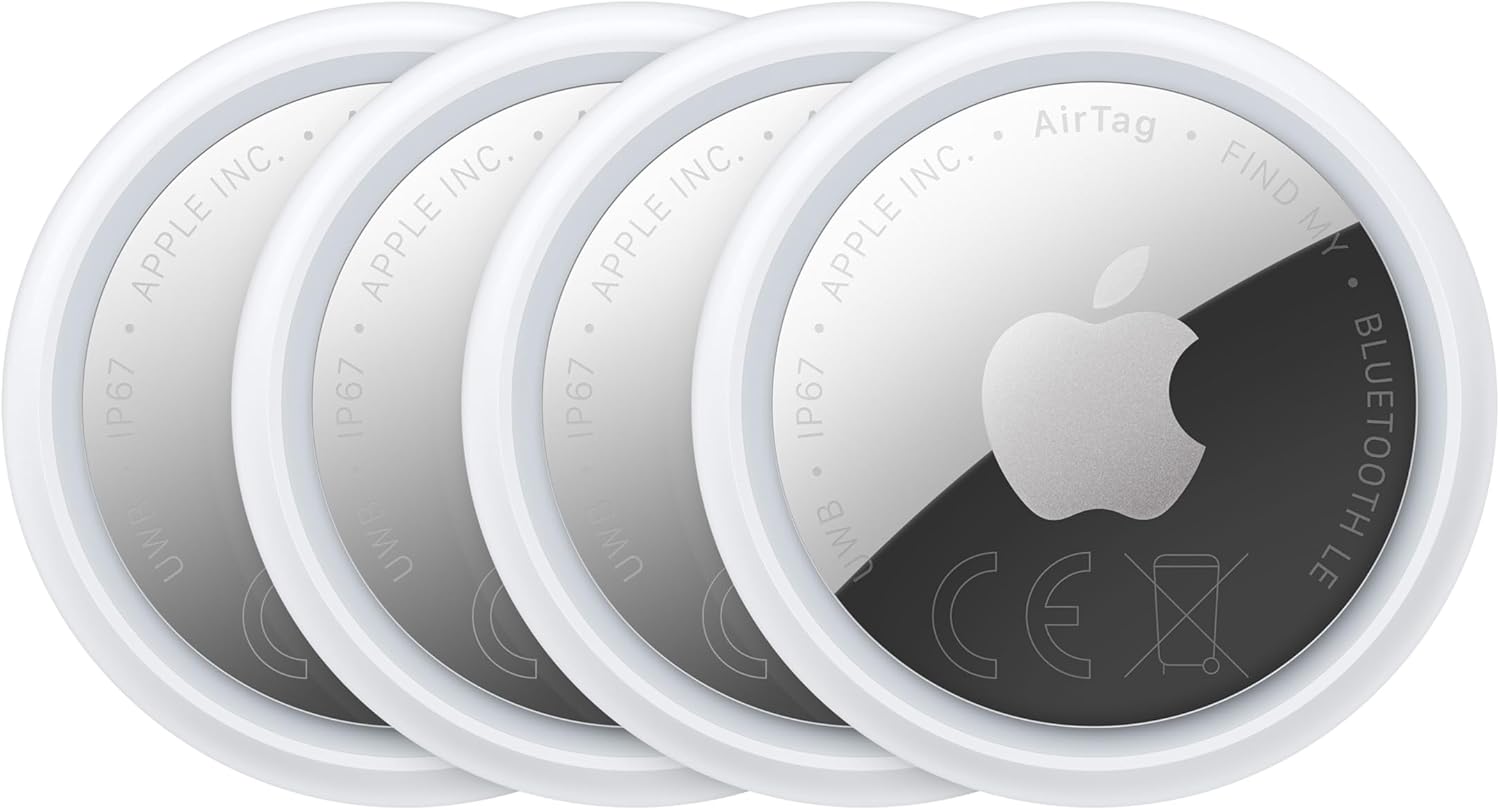 Apple AirTag 4 pack (2nd generation): Tracker for Keychain, Wallet and More; Locator with Sound; Simple One-Tap Setup with iPhone or iPad; Key Finder with up to 1.5x Precision Finding Range