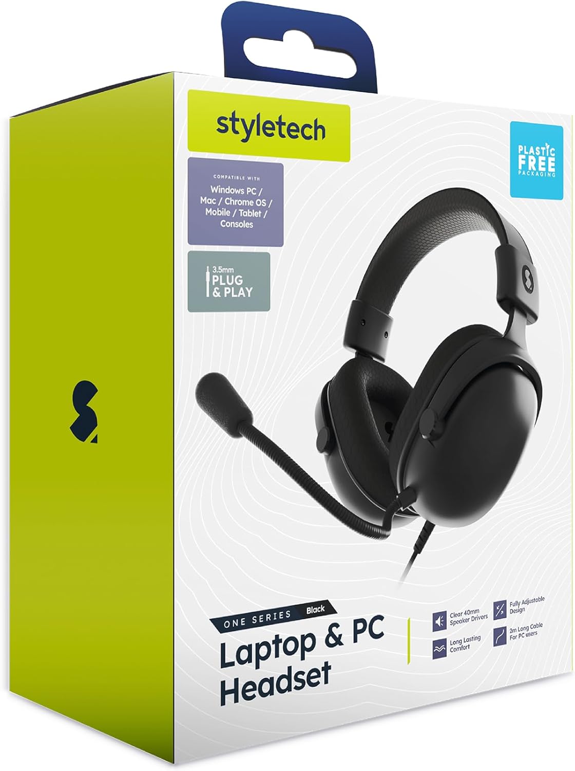 styletech Laptop and PC Headset compatible with Windows, Mac and Console, Gaming Headset Range (Green & Black) Gaming Headset PS4/PS5, XBOX, Nintendo Switch, PC with Flexible Mic, 3.5mm Jack, 1.5m Cable, Lightweight, Comfortable and Durable