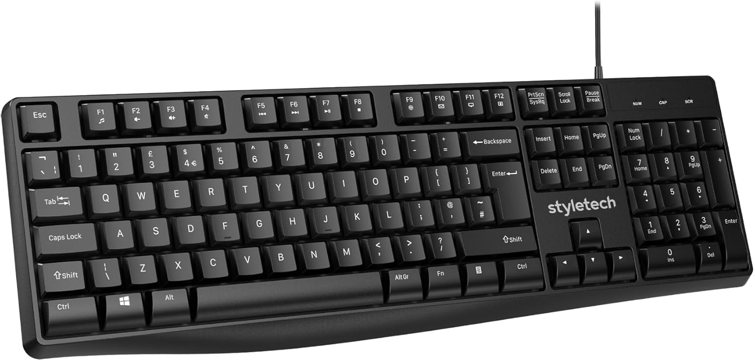 styletech USB-Powered Wired Keyboard for Windows PC Black
