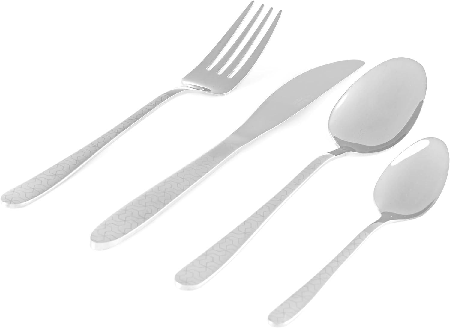 Russell Hobbs Geometric 16-Piece Cutlery Set - Stainless Steel Silverware, Flatware Service for 4, Tableware Set Includes Knives, Forks, Tablespoons and Teaspoons, Geometric Handle Design