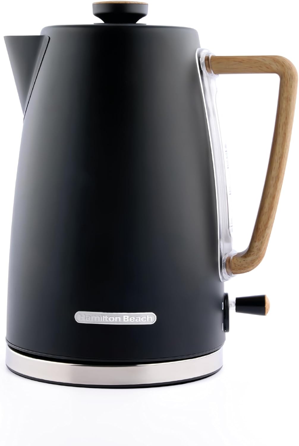 Hamilton Beach Electric Kettle, Scandi 1.7L, Boil Dry Protection, Auto Shut Off, Water Level Window, Stay Cool Handle, Ergonomic Grip, Matte Black with Wood Effect
