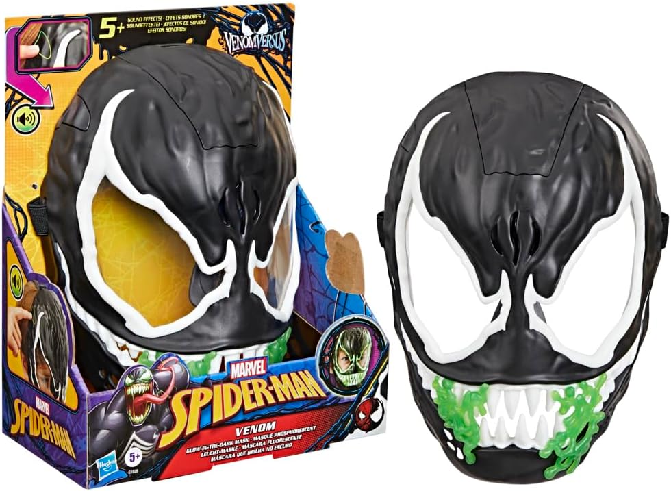 Marvel Spider-Man Venom Glow-in-the-Dark Mask with 10+ Sounds & Phrases, Interactive Roleplay Costume Accessory for Kids, Superhero Cosplay & Dress-Up Toy