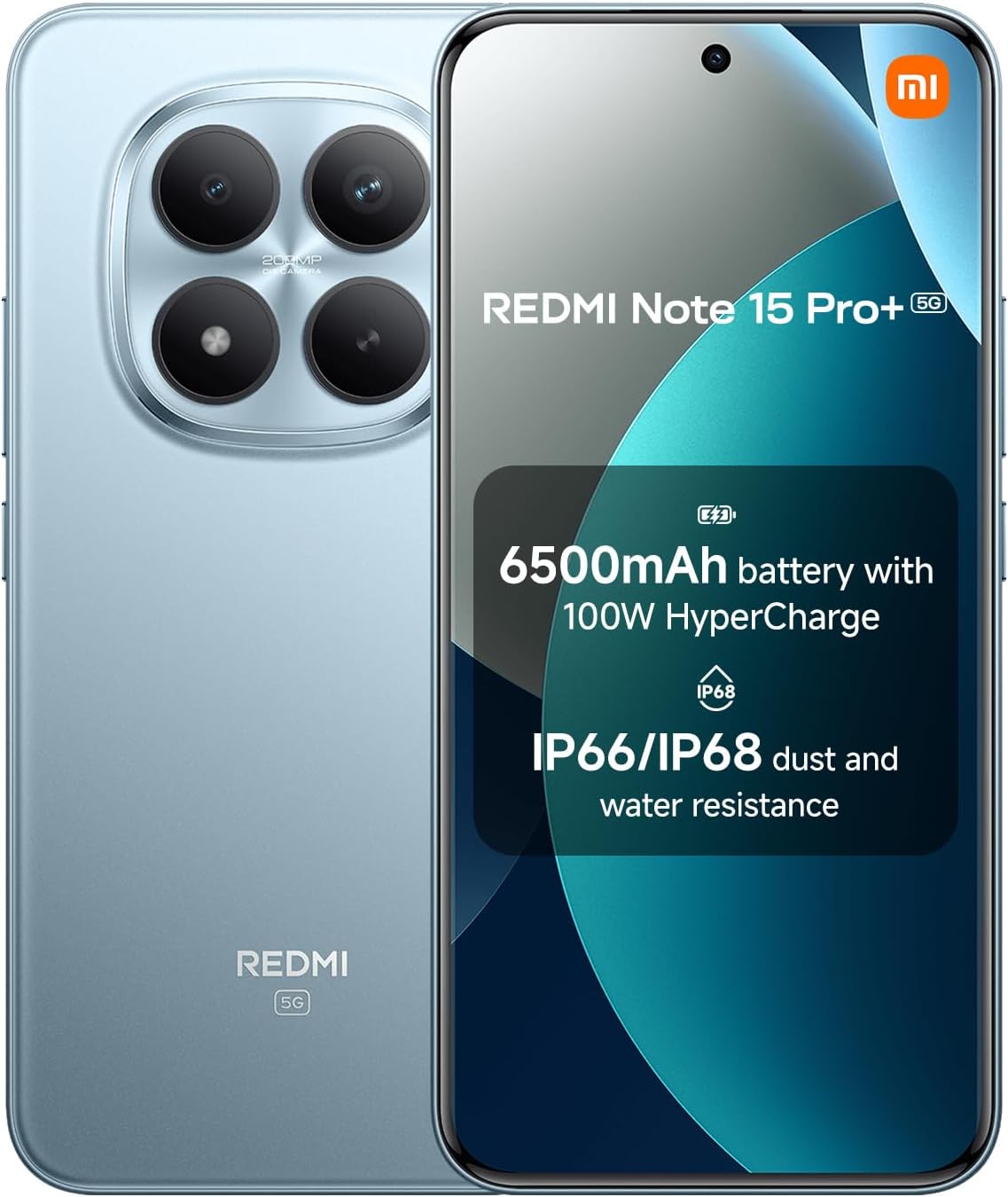 Xiaomi Redmi Note 15 Pro+ 5G, Smartphone 12+512 GB, Massive 6500mAh Battery, IP66/IP68, New 200MP Camera, 6.83" AMOLED Display, Glacier Blue
