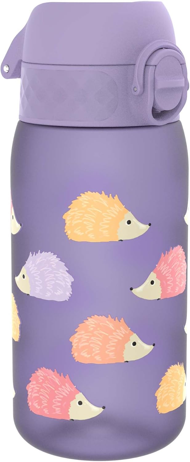 Ion8 Leak Proof Kids Water Bottle, Hedgehogs, 350ml (12oz), Leak Proof, Easy to Open, Secure Lock, Dishwasher Safe, BPA Free, Carry Handle, Hygienic Flip Cover, Easy Clean, Odour Free, Carbon Neutral
