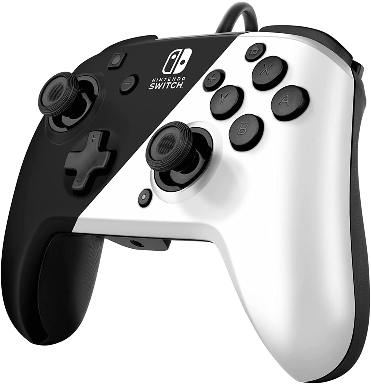 PDP Gaming Faceoff Deluxe+ Wired Switch Pro Controller, Black and white, Officially Licensed by Nintendo - Customizable buttons and paddles - Ergonomic Controllers