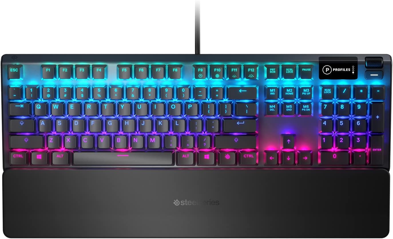 SteelSeries Apex 5 - Hybrid Mechanical Gaming Keyboard - Per-Key RGB Illumination - Oled Smart display - American (QWERTY) Layout PC