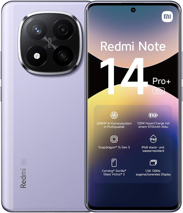 Xiaomi Redmi Note 14 Smartphone - Purple, 6+128GB, 108MP AI camera system, 5500mAh battery, 120Hz eye-care display, AI features