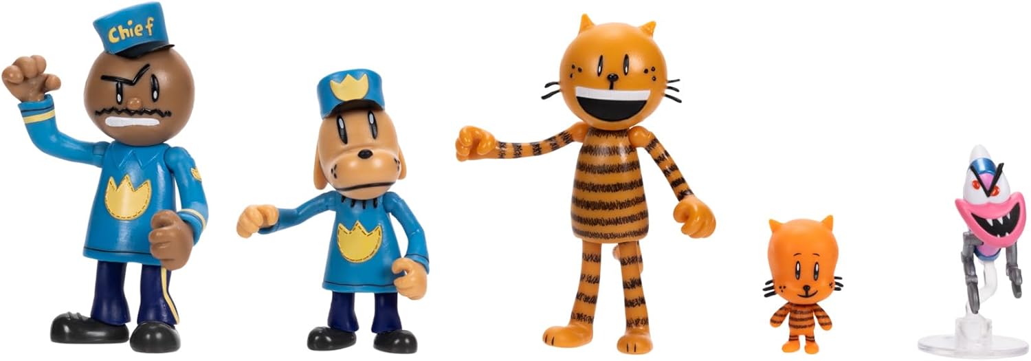 Dog Man Movie Action Figures Multipack Set by Jakks Pacific, Includes 6.3 cm Articulated Scale Figures - Inspired by the Dog Man Movie Toys, Lil Petey, Petey, Chief, and Flippy!