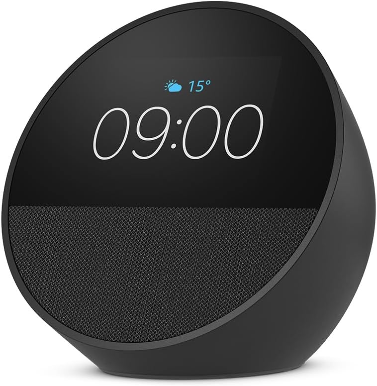 Amazon Echo Spot (2024 release), Smart alarm clock with vibrant sound + Alexa, Black