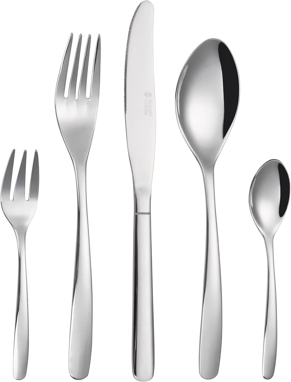 Russell Hobbs 20 Piece Cutlery Set- Florence, Stylish Tableware for 4 People with Dessert Forks, 18/0 Quality Stainless Steel, Mirror Polish Finish, Comfortable to Hold, Dishwasher Safe