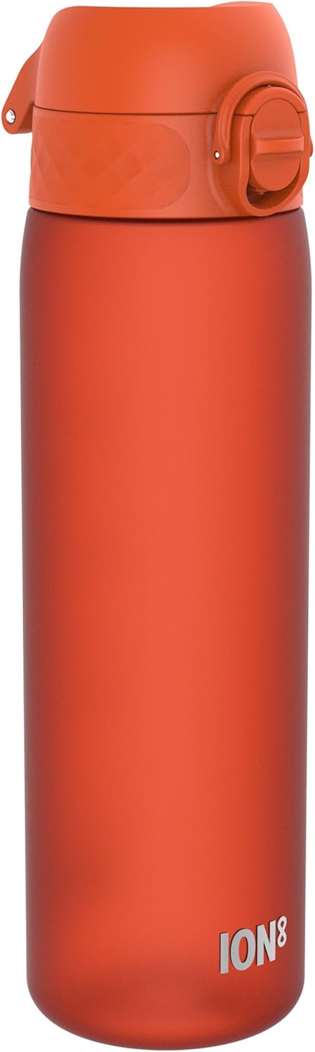 Ion8 Leak Proof Slim Water Bottle, Hearty Orange, 500ml (18oz), Easy to Open, Secure Lock, Dishwasher Safe, BPA Free, Hygienic Flip Cover, Carry Handle, Fits Cup Holders, Easy Clean, Carbon Neutral