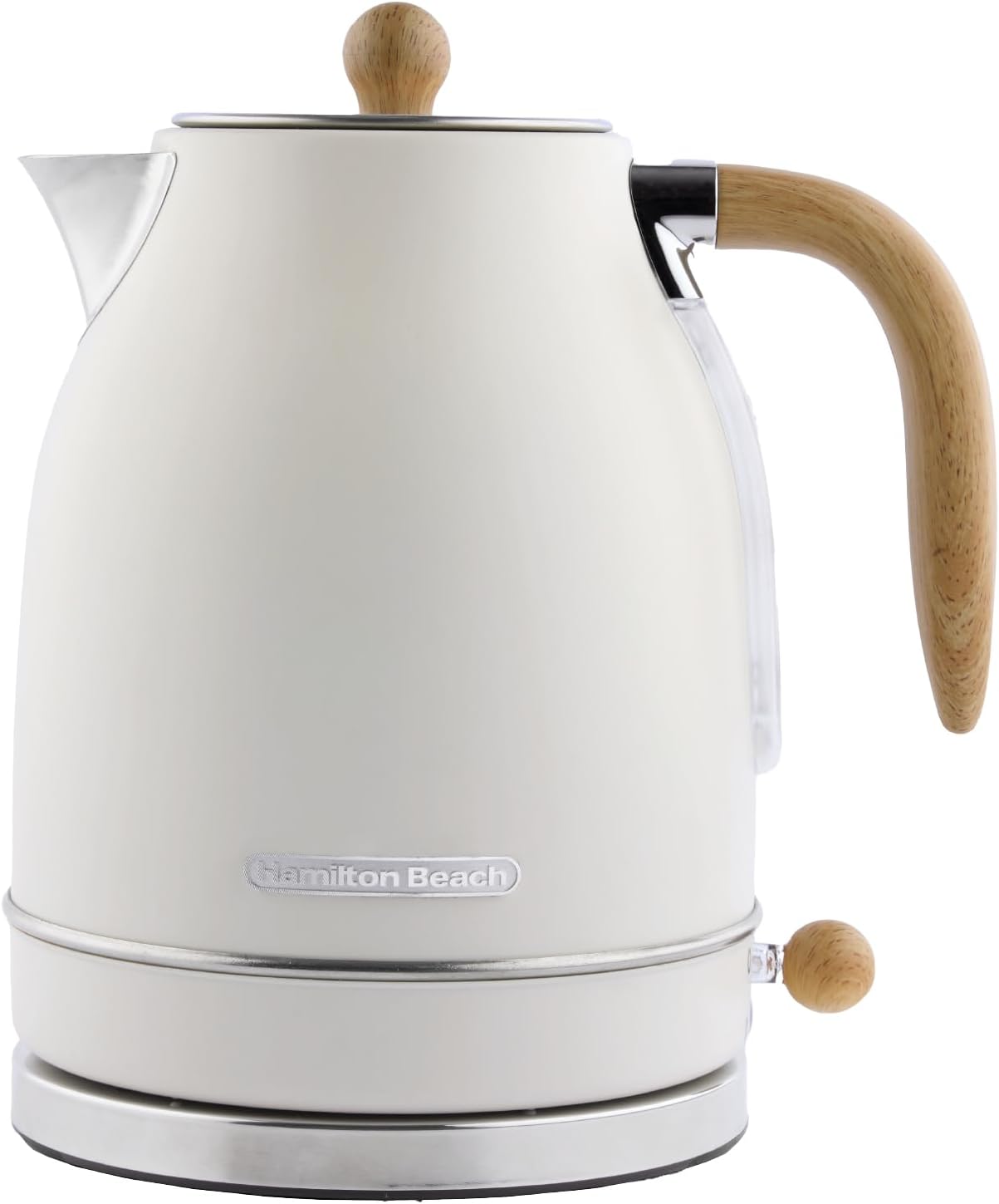 Hamilton Beach Electric Kettle, Scandi 1.7L, Jug, Boil Dry Protection, Auto Shut Off, Water Level Window, Stay Cool Handle, Ergonomic Grip, Matte Cream with Wood Effect