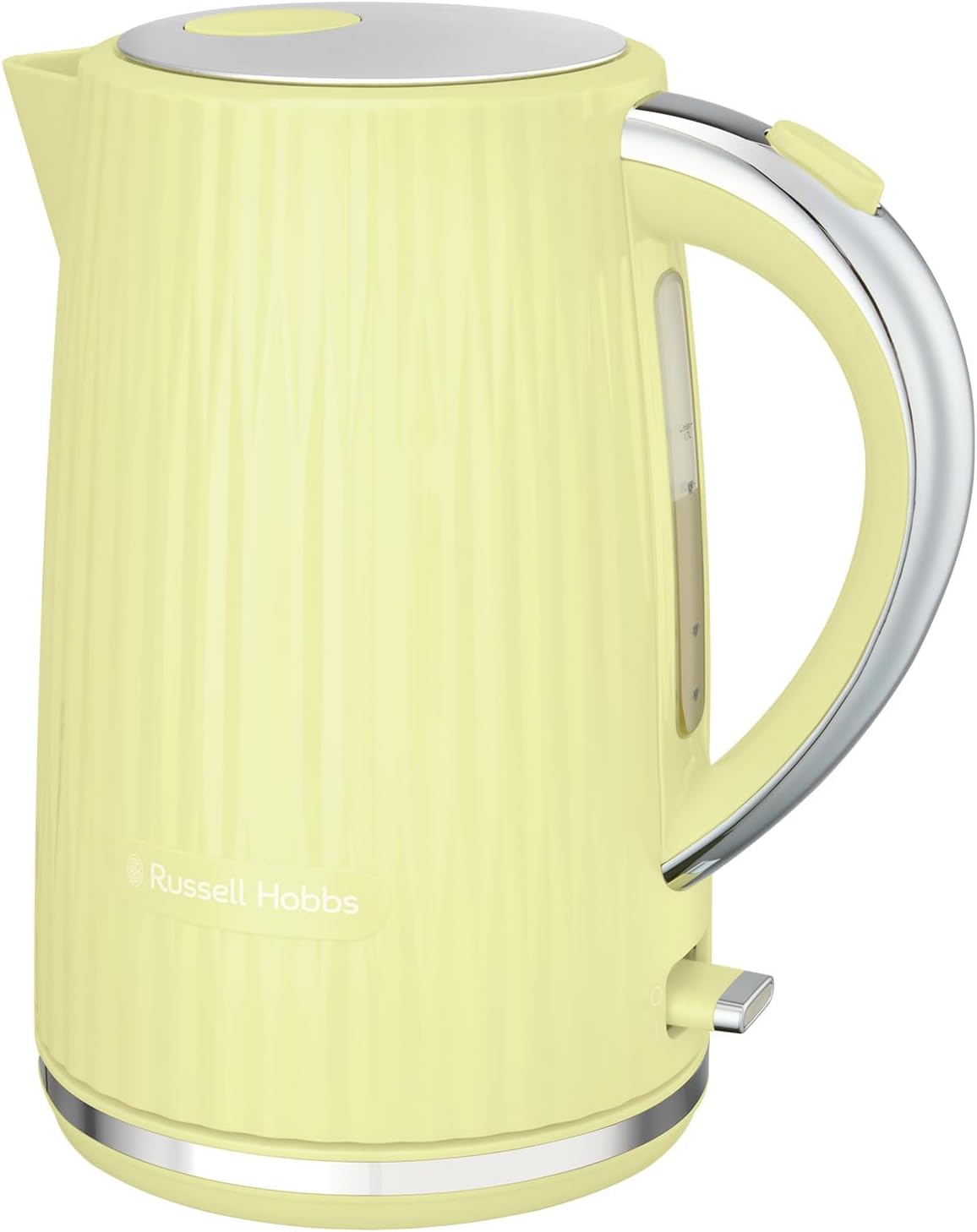 Russell Hobbs Eden Electric Kettle (Hot Water, Tea or Coffee, 1.7L, Push to open lid, Perfect pour spout, Removable washable filter, Illuminated switch, Chrome accents, Lemon, 3000W)
