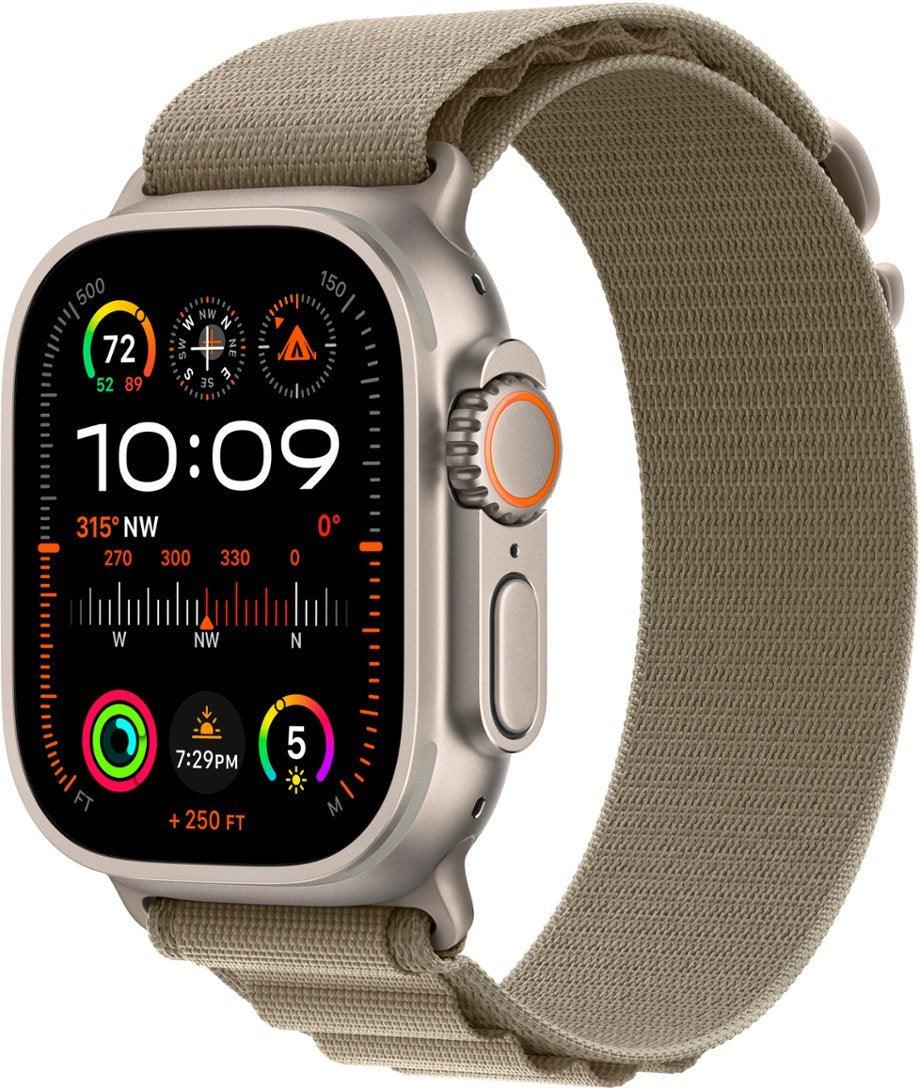 Apple Watch Ultra 2 (GPS + Cellular) 49mm Titanium Case with Olive Alpine Loop - Titanium, Fitness Tracker, Precision GPS, Action Button, Extra-Long Battery Life