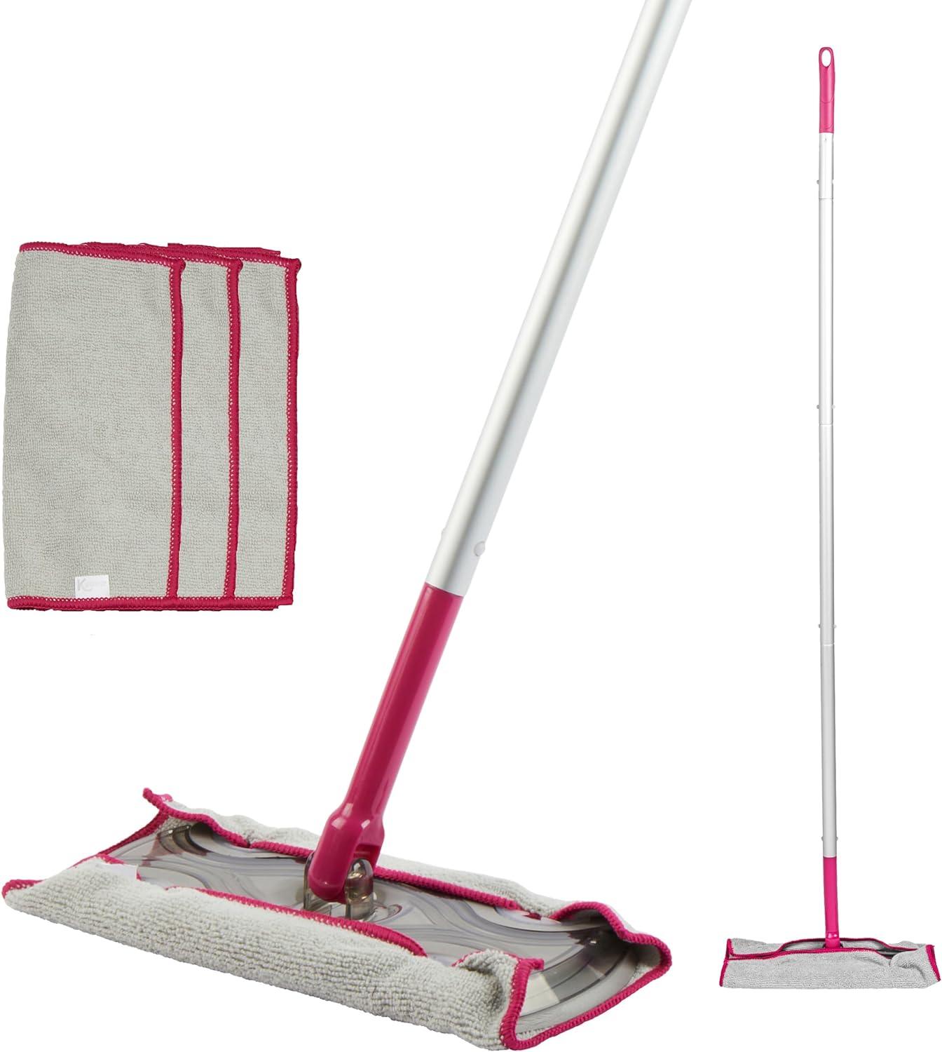 Kleeneze No Chemical Cleaning Cloth Mop - Just Use Water, Dual Function 180° Swivel Head, Includes 3 Microfibre Refill Cloths, 1.3m Handle, Use Wet Or Dry On Hard Floors, Machine Washable