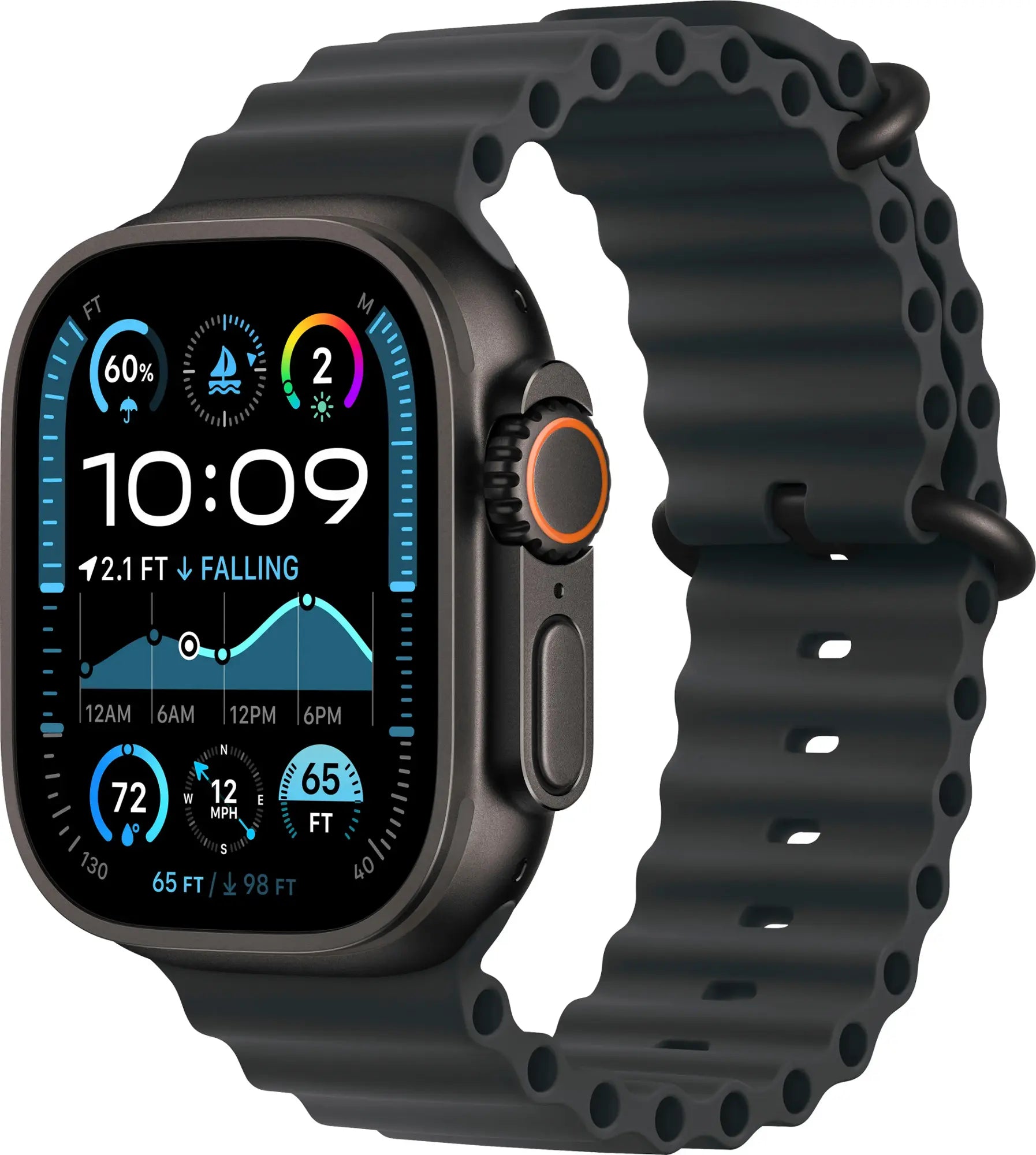 Apple Watch Ultra 2 (GPS + Cellular) 49mm Titanium Case with Black Ocean Band - Black, Fitness Tracker, Precision GPS, Action Button, Extra-Long Battery Life