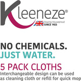 Kleeneze No Chemical Cleaning 5 Pack Cloths - Just Use Water, Clean Hard Surfaces, Kitchens, Bathrooms, Machine Washable, Interchangeable Quick Mop Head Refills, Removes 99% of Bacteria*