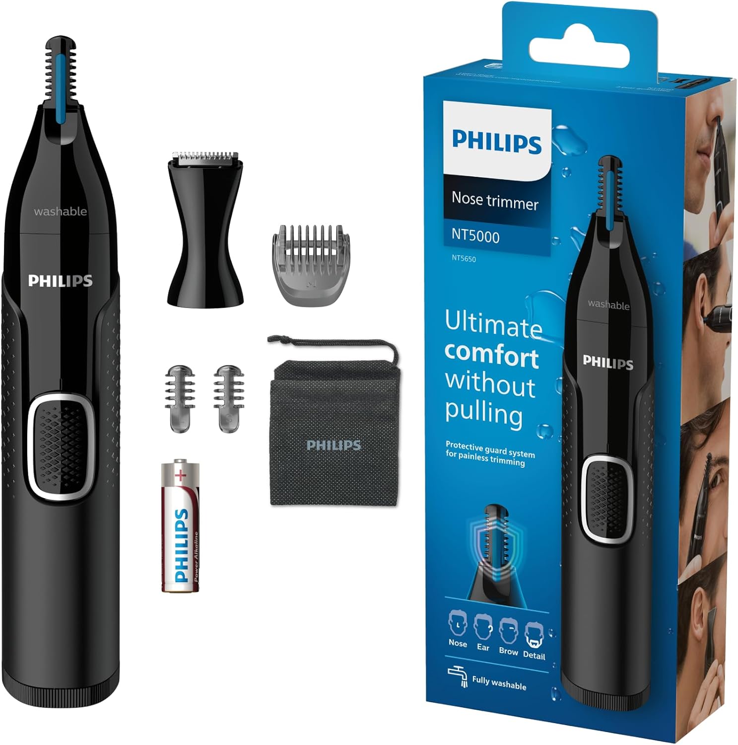 Philips Series 5000 Battery-Operated Nose, Ear and Eyebrow Trimmer, Black