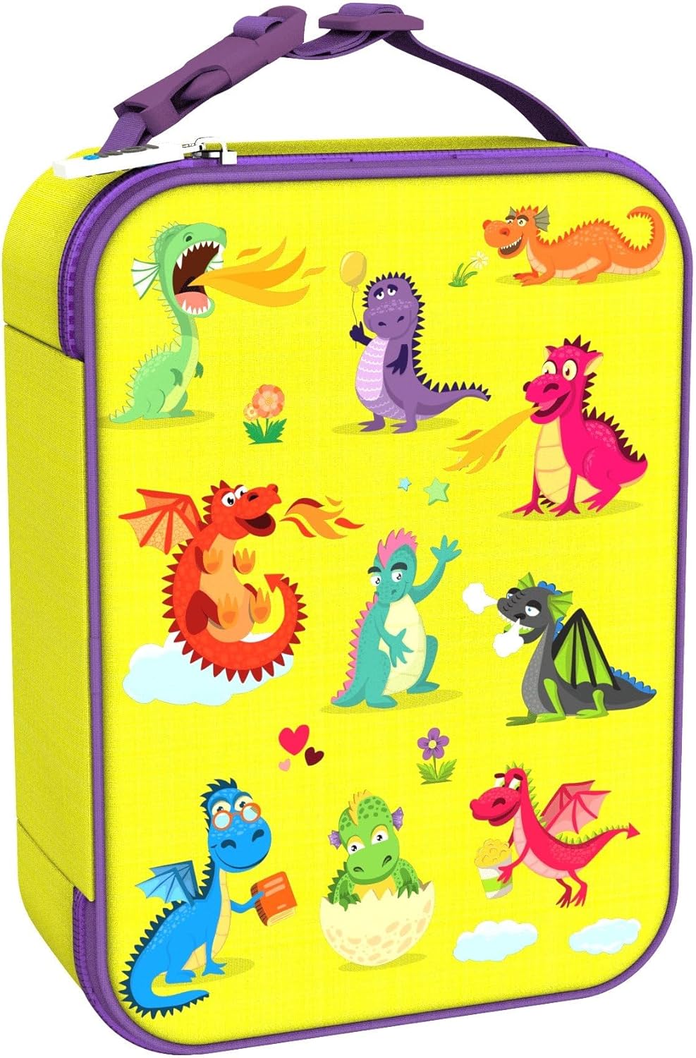 Ion8 Lunch Bag, Insulated, Dragons, Medium, Easy Access 3-Sided Zip, Write-On Name Patch, Freshness & Insulation for 6 Hours, Elasticated Mesh Pocket for Bottles, Machine Washable, Polyester Material